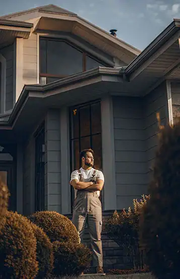 Painter having just finished a house