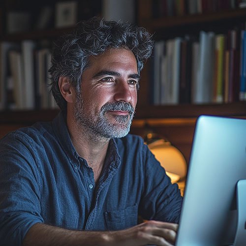 Focused male author